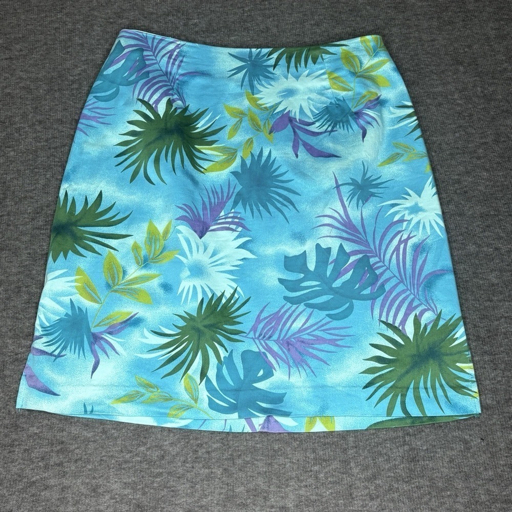 Versailles Vintage Floral Blue Green Cotton Blend Skirt Womens Size 10